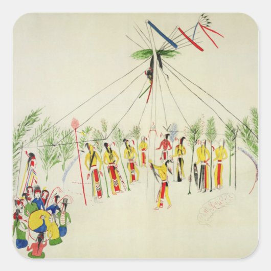 The Shoshone Sun Dance (pigment op muslijn) Vierkante Sticker (Voorkant)