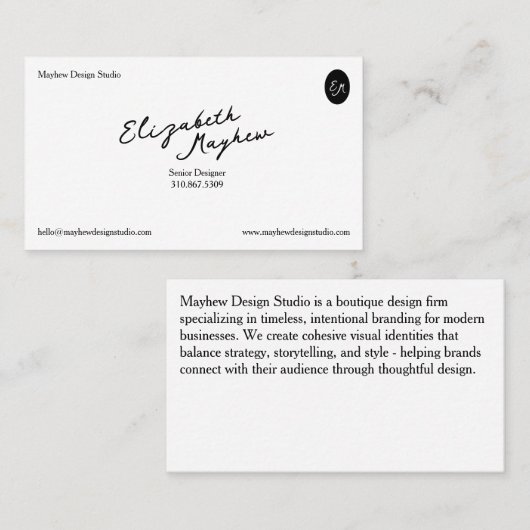 The Signature Script - Minimalist Business Card Visitekaartje (Voorkant / Achterkant)