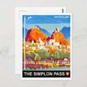 The Simplon Pass, Zwitserland, vintage-reis Briefkaart (Voorkant / Achterkant)
