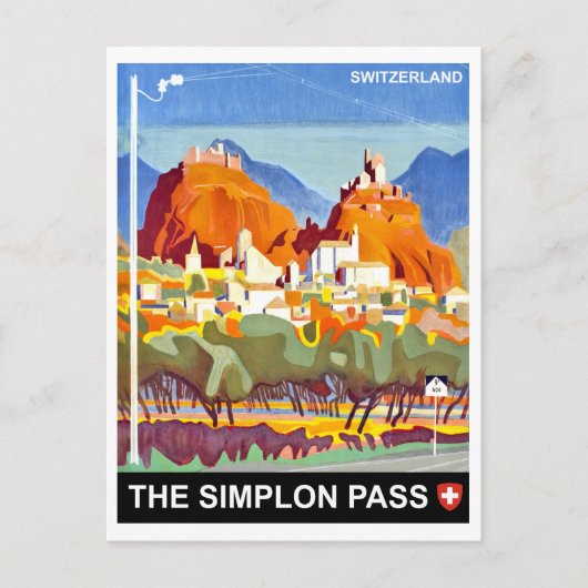 The Simplon Pass, Zwitserland, vintage-reis Briefkaart (Voorkant)