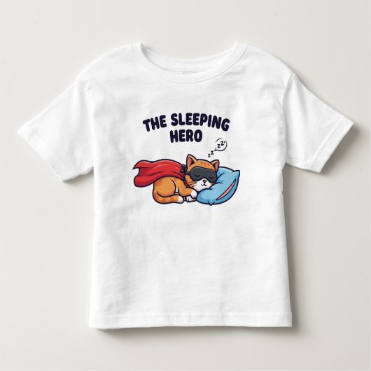 The Sleeping Hero" Schattige kattenpeuter T-shirt (Voorkant)