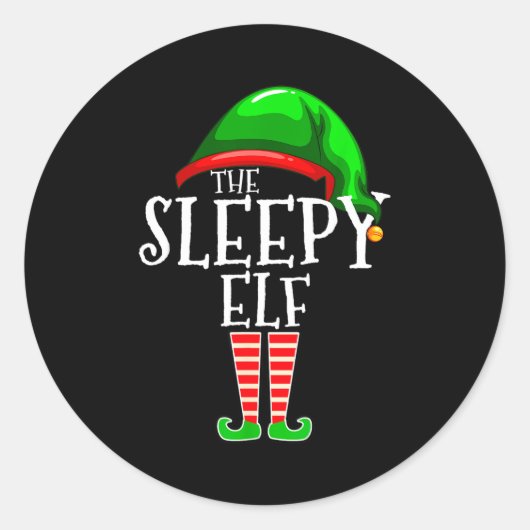 The Sleepy Elf Group Matching Family Christmas Gif Ronde Sticker (Voorkant)