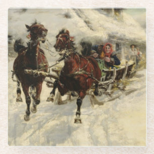 The Sleigh Ride, 1896 (olie op doek) Glazen Onderzetter