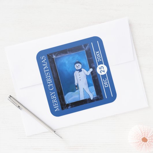 The Snowman's Escape Christmas Vierkante Sticker (Envelop)