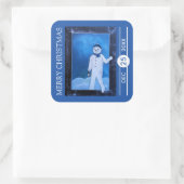 The Snowman's Escape Christmas Vierkante Sticker (Tas)
