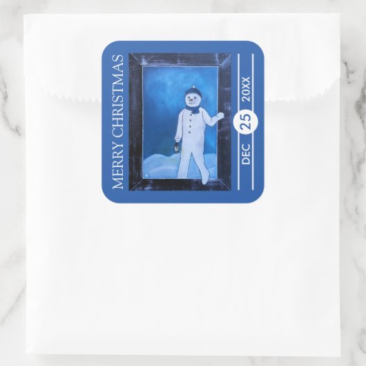 The Snowman's Escape Christmas Vierkante Sticker (Tas)