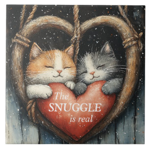 The Snuggle is een echte Cozy Cat Love keramische  Tegeltje