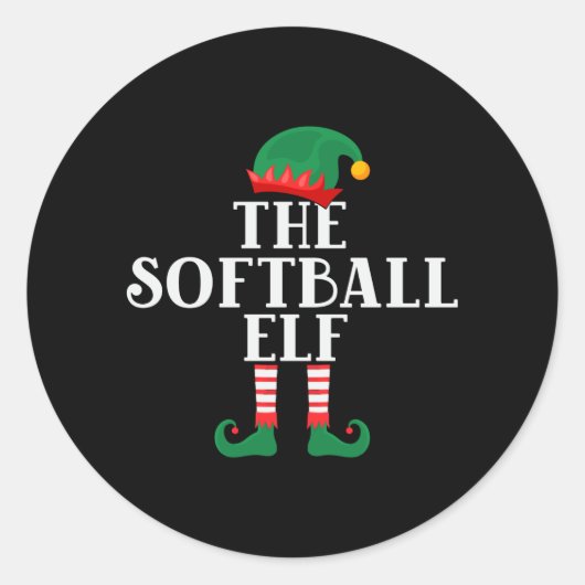 The Softball Elf Funny Christmas Ronde Sticker (Voorkant)