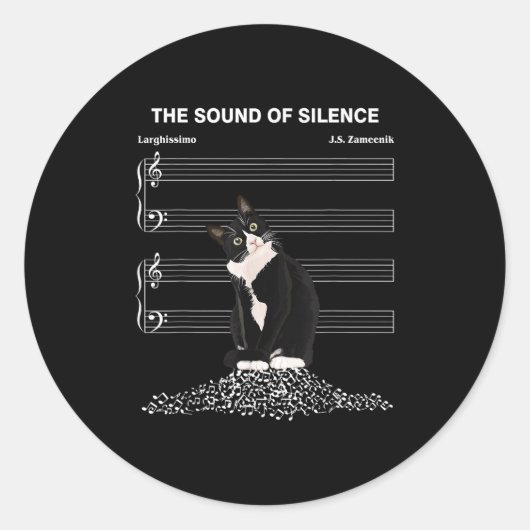 The Sound Of Silence Music And Cats Lover Ronde Sticker (Voorkant)
