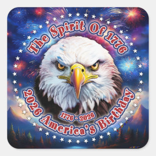 The Spirit Of 1776, 2026 Brown Eagle Vuurwerk M Vierkante Sticker