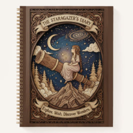 The Stargazer's Diary Mountain Telescope Wood Notitieboek