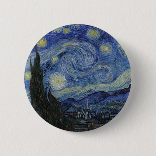The Starry Night 1889 Vincent van Gogh Ronde Button 5,7 Cm (Voorkant)