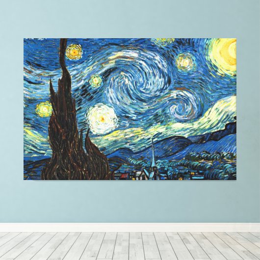 The Starry Night by Vincent Van Gogh Canvas Afdruk (Insitu (Houten vloer))