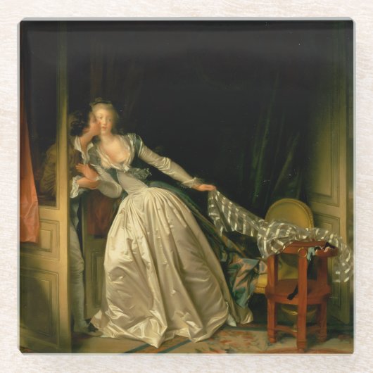 The Stolen Kiss Fragonard Glazen Onderzetter (Voorkant)