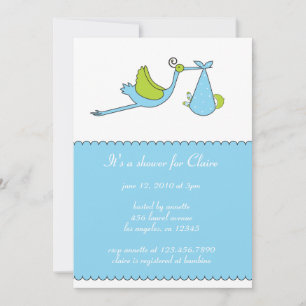 The Stork Boy Baby shower Invitation Kaart