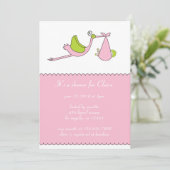 The Stork Girl Baby shower Invitation Kaart (Staand voorkant)