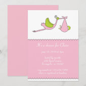 The Stork Girl Baby shower Invitation Kaart (Voorkant / Achterkant)