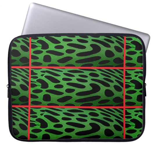 The Striped Green Leopard Computer Electronics Bag Laptop Sleeve (Voorkant)