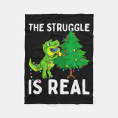 The Struggle Is Real Dinosaur &amp; X-mas Tree Chr Fleece Deken (Voorkant)