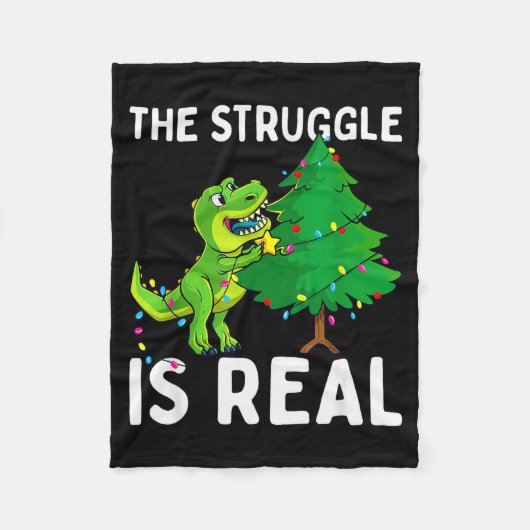The Struggle Is Real Dinosaur &amp; X-mas Tree Chr Fleece Deken (Voorkant)