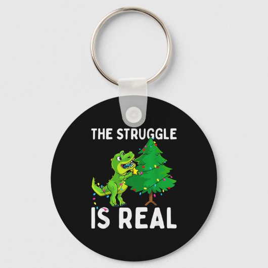 The Struggle Is Real Dinosaur &amp; X-mas Tree Chr Sleutelhanger (Voorkant)