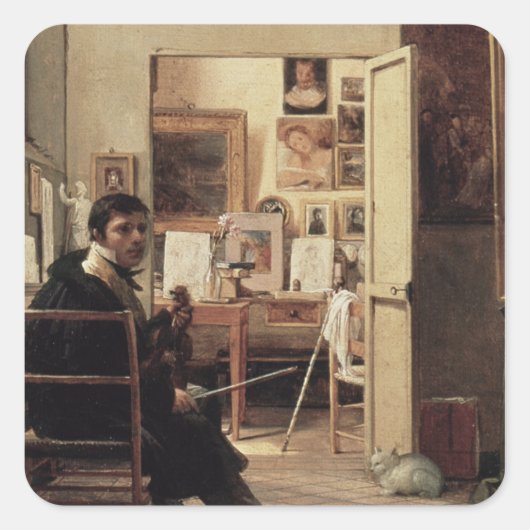 The Studio of Ingres in Rome, 1818 Vierkante Sticker (Voorkant)