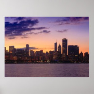 The sun sets over the Chicago skyline Poster