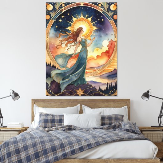 The Sun - Tarot origineel kunstwerk geïnspireerd o Canvas Afdruk (Insitu (Slaapkamer))