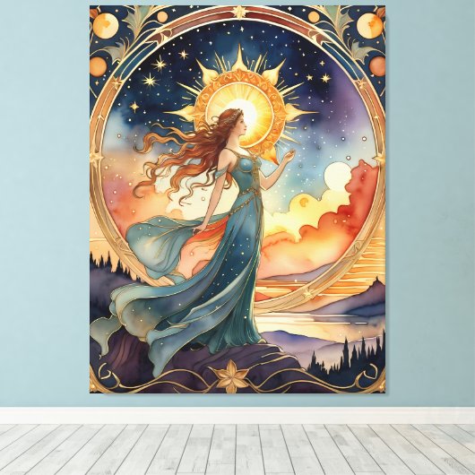 The Sun - Tarot origineel kunstwerk geïnspireerd o Canvas Afdruk (Insitu (Houten vloer))