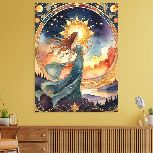 The Sun - Tarot origineel kunstwerk geïnspireerd o Canvas Afdruk (Insitu (Woonkamer))