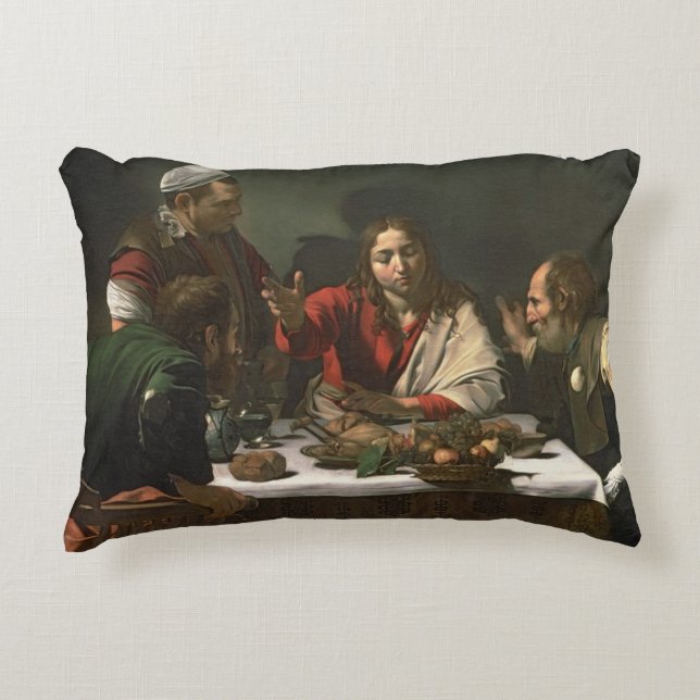The Supper at Emmaus, 1601 (olie en tempera) Decoratief Kussen (Voorkant)