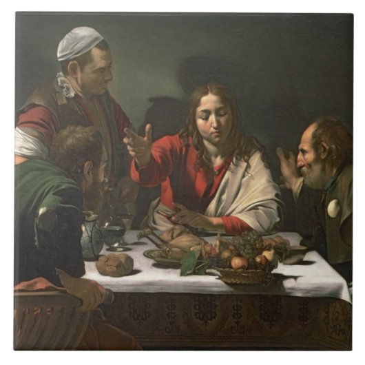 The Supper at Emmaus, 1601 (olie en tempera) Tegeltje (Voorkant)
