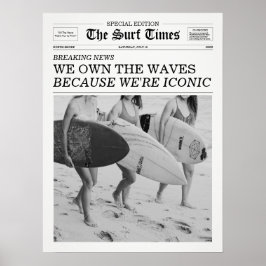 The Surf Times Krant Wij Beheersen de Golven Poster