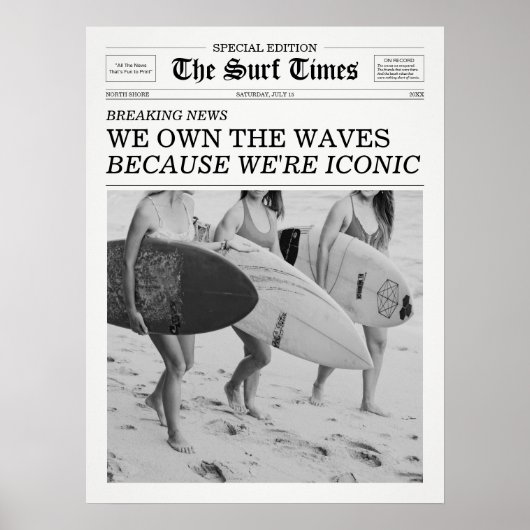 The Surf Times Krant Wij Beheersen de Golven Poster (Voorkant)