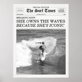 The Surf Times Krant Ze Beheerst De Golven Poster