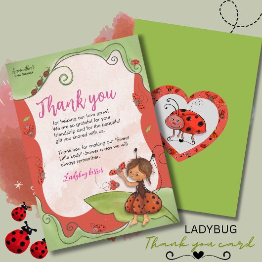 The Sweet Little Ladybug & Heart Card  Bedankkaart