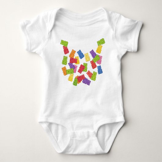The Sweetest Bib" - Falling Rainbow Gummy Bear Nec Romper (Voorkant)