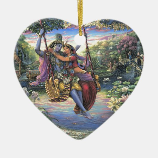 The Swing Pastime - Radha en Krishna Keramisch Ornament (Voorkant)