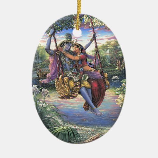 The Swing Pastime - Radha en Krishna Keramisch Ornament (Voorkant)
