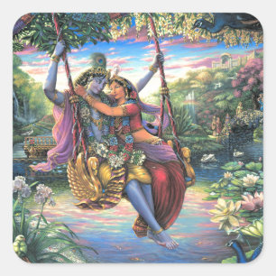 The Swing Pastime - Radha en Krishna Vierkante Sticker