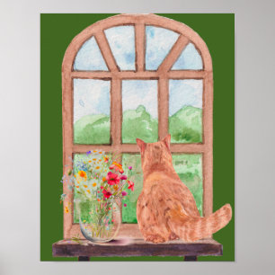 The Tabby Cat at the Window Schilderachtig Serene  Poster