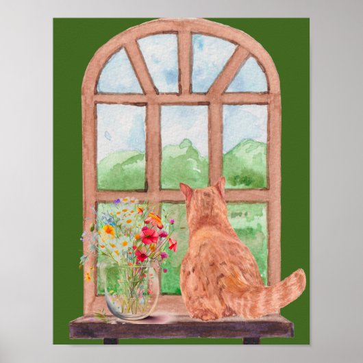 The Tabby Cat at the Window Schilderachtig Serene  Poster (Voorkant)