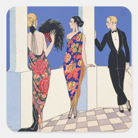 The Taste of Shawls, 1922 (pochoir print) Vierkante Sticker (Voorkant)