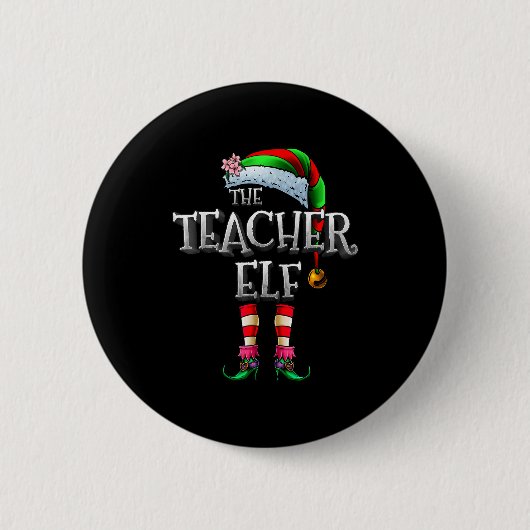The Teacher Elf Shirt Matching Family Funny Christ Ronde Button 5,7 Cm (Voorkant)