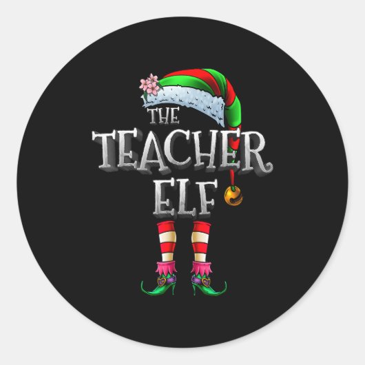 The Teacher Elf Shirt Matching Family Funny Christ Ronde Sticker (Voorkant)