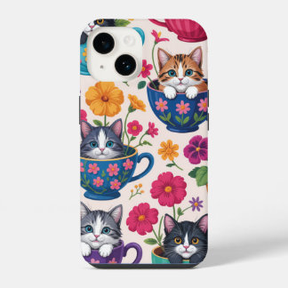 The Teacup Kittens & Blooms iPhone 14 Hoesje