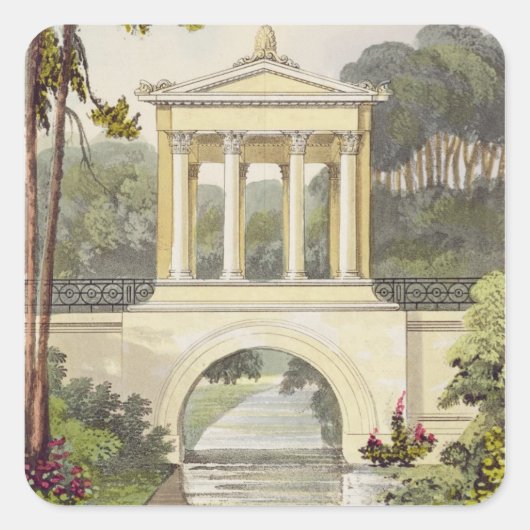 The Temple Bridge, van Ackermann's 'Repository of Vierkante Sticker (Voorkant)