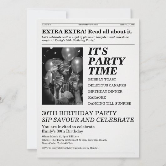 The Thirty Times Newspaper 30th Birthday Party Kaart (Achterkant)