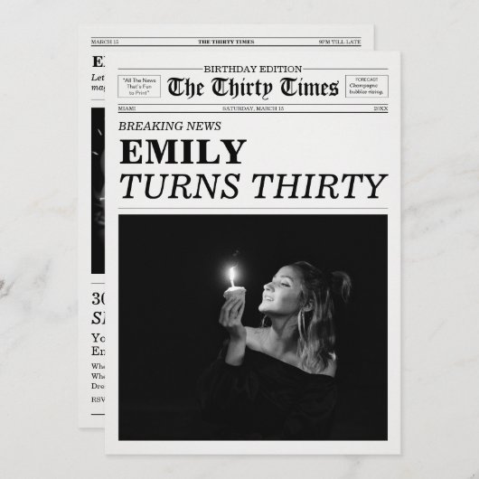 The Thirty Times Newspaper 30th Birthday Party Kaart (Voorkant / Achterkant)