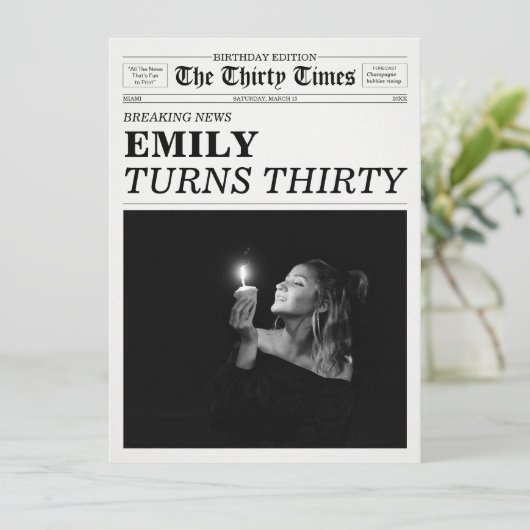 The Thirty Times Newspaper 30th Birthday Party Kaart (Staand voorkant)